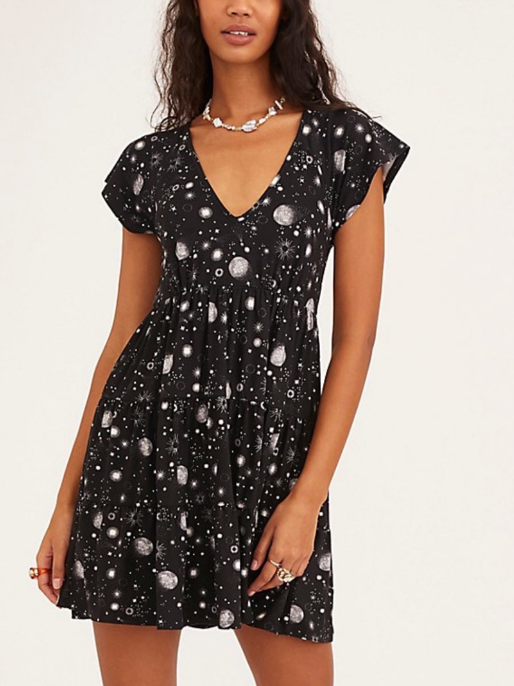 Urban Outfitters Julia Tiered Frock Celestial Mini Dress - Black
